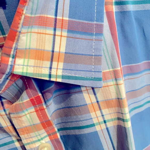 Men’s Button Down Dress Shirt, Blue/Orange/Green/White. Like new! - Picture 3 of 3
